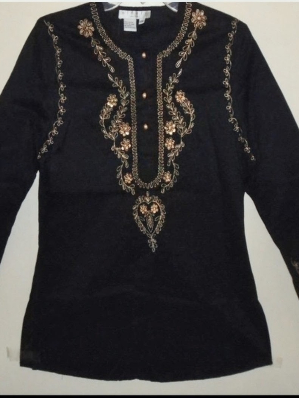 Vintage Beautifully Designed Cute Gold Peasant Beaded Sequin Embellish Top - Picture 9 of 11
